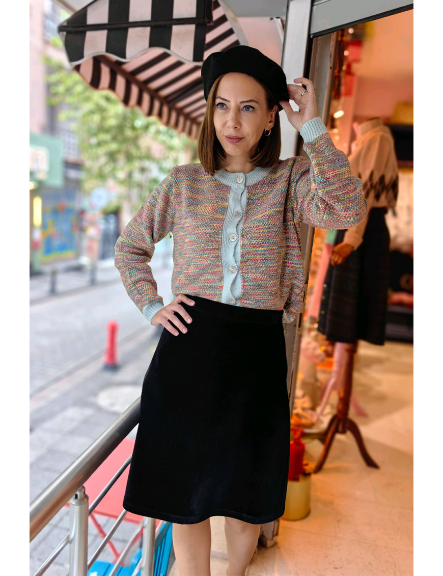 Mint Yeşili Detaylı Ebruli Hırka | Pastel Triko Düğmeli Kardigan | [Craft and Boutique]