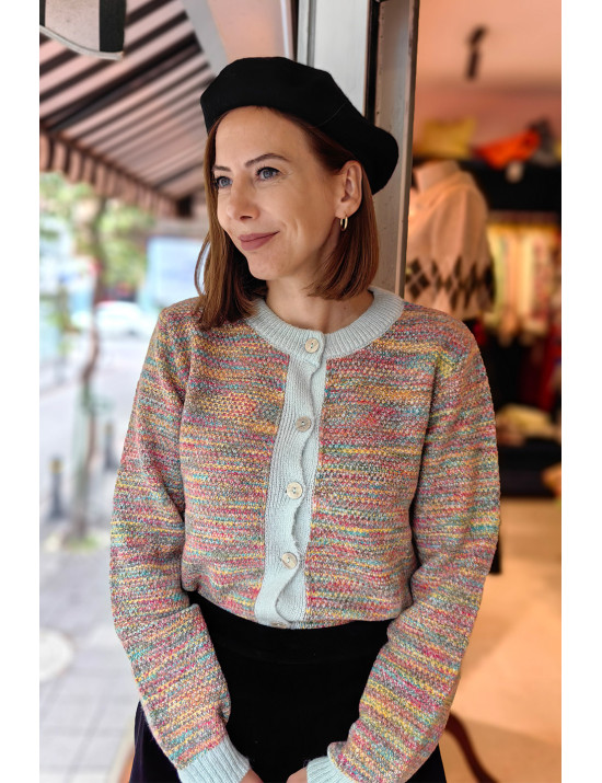 Mint Yeşili Detaylı Ebruli Hırka | Pastel Triko Düğmeli Kardigan | [Craft and Boutique]