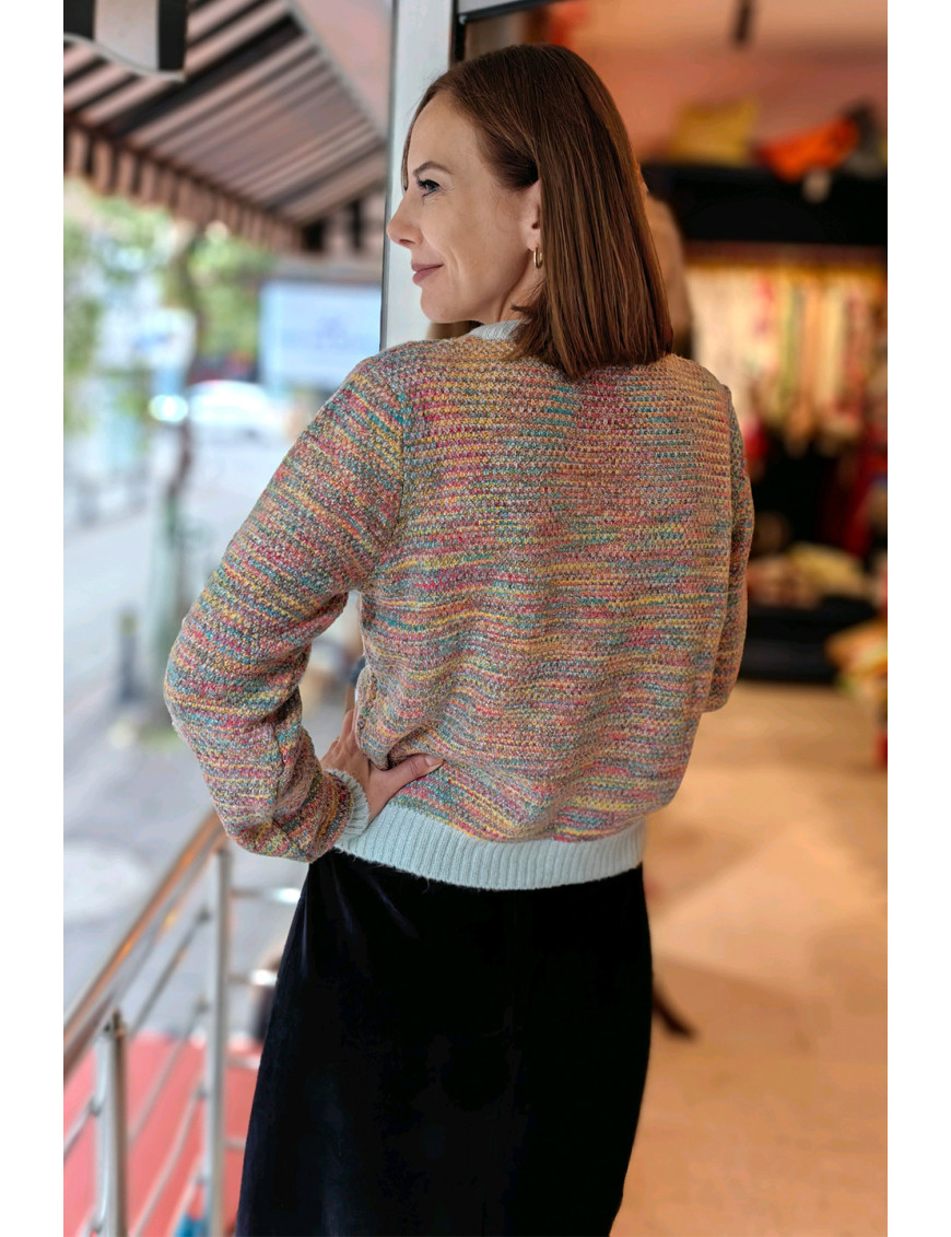 Mint Yeşili Detaylı Ebruli Hırka | Pastel Triko Düğmeli Kardigan | [Craft and Boutique]