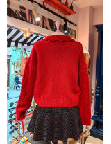 Kırmızı İnci Detaylı Örgü Crop Kazak | Moda Kadın Kazakları