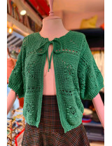 Yeşil Ajurlu Örgü Kadın Hırka