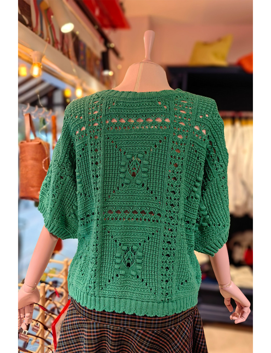 Yeşil Ajurlu Örgü Kadın Hırka