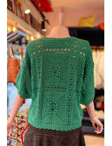 Yeşil Ajurlu Örgü Kadın Hırka