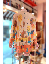 Oversize Kedi Desenli Kazak | Canlı Renkli Kadın Reglan Kol Tunik Kazak