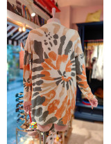 Abstrakt Desenli Tunik Kazak | Oversize Örgü | Turuncu Bej| Yeni Sezon