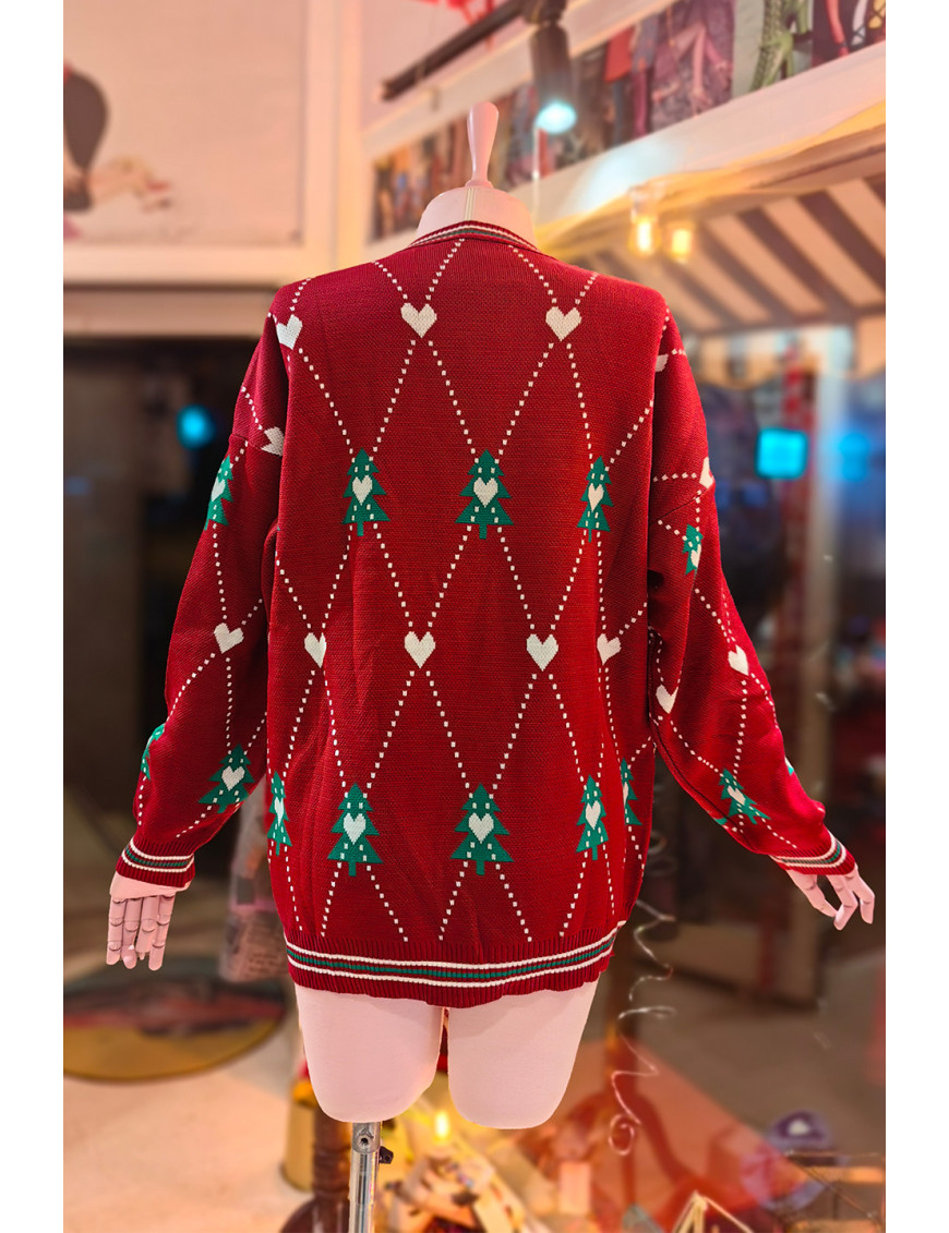 Yılbaşı Kazak Kırmızı | Çam Ağacı Desenli Örgü | Xmas Sweater | Tatil Modası
