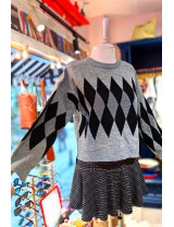 Argyle Desenli Kazak Gri Siyah | Kadın Örgü Kazak | Baklava Desenli | Kış Modası