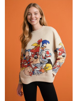 Retro Çizgi karakter Kazak | Oversize Örgü | Çizgi Film Karakterli | Retro Baskılı