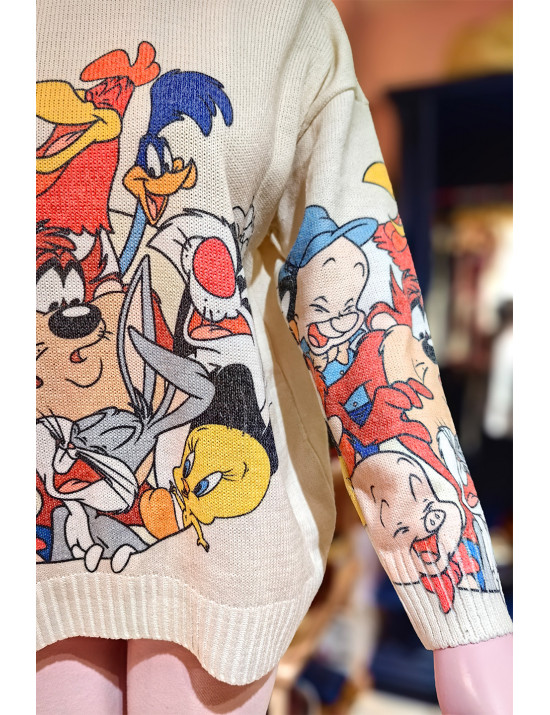 Retro Çizgi karakter Kazak | Oversize Örgü | Çizgi Film Karakterli | Retro Baskılı