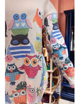 Baykuş Desenli Tunik Kazak | Oversize Örgü | Renkli Kışlık