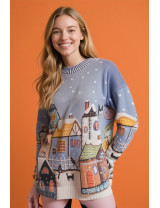 Kış Masalı Tunik Kazak | Oversize Örme | Kar Desenli