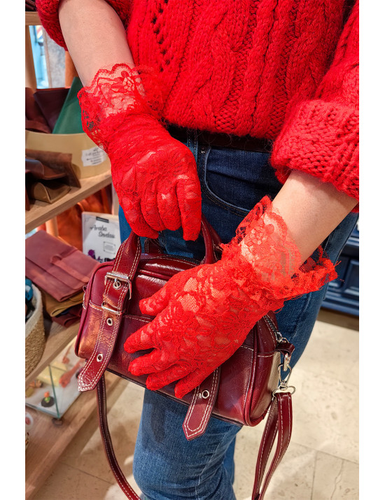Kırmızı Dantel Eldiven | Kısa Abiye Aksesuar | Tutku Kırmızısı Stil | [Craft and Boutique]
