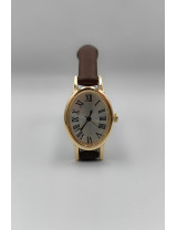 Kahverengi Deri Kayışlı Gold Kadın Kol Saati | Retro Saat