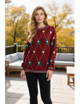 Yılbaşı Kazak Kırmızı | Çam Ağacı Desenli Örgü | Xmas Sweater | Tatil Modası