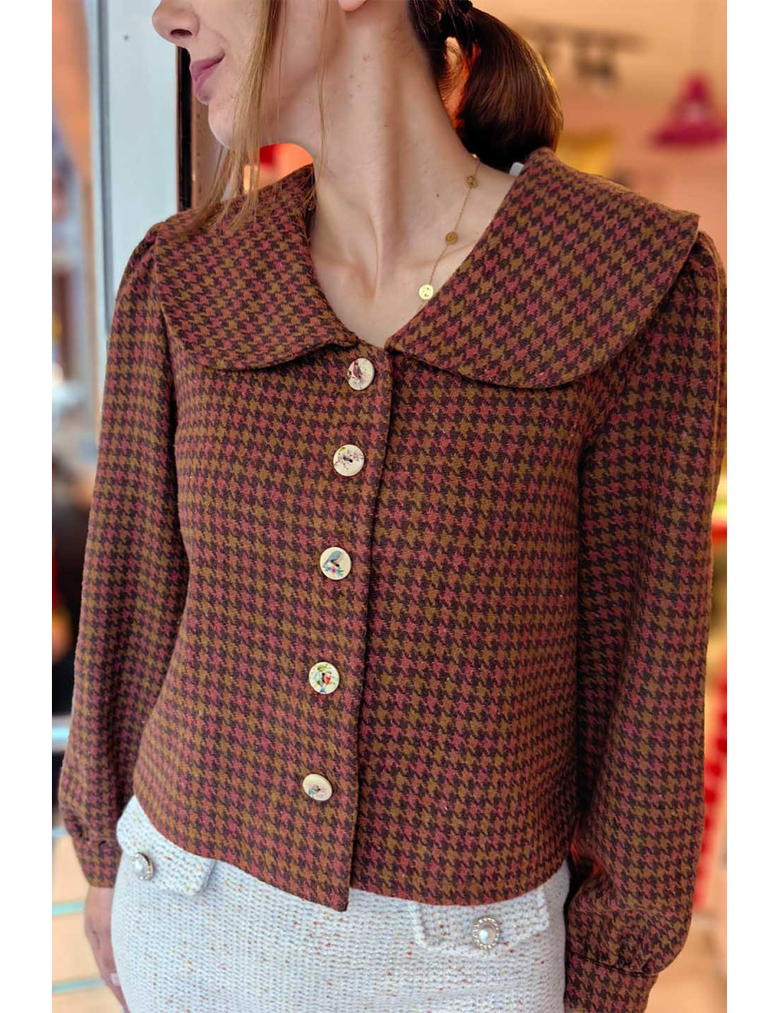 Özel Tasarım Kazayağı Ceket | Kuş Düğmeli Büyük Yakalı Crop Ceket