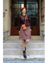 Kahverengi Ajurlu Örgü Hırka | Fırfır Detaylı Retro Slim Fit Hırka