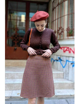 Kahverengi Ajurlu Örgü Hırka | Fırfır Detaylı Retro Slim Fit Hırka