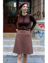 Kahverengi Ajurlu Örgü Hırka | Fırfır Detaylı Retro Slim Fit Hırka