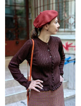 Kahverengi Ajurlu Örgü Hırka | Fırfır Detaylı Retro Slim Fit Hırka