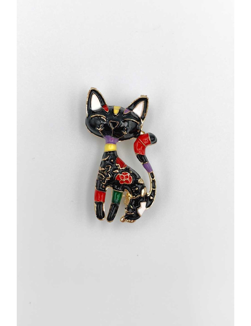 Kadın Çok Renkli Mineli Kedi Broş Modelleri | Sanatsal Hayvan Figürlü Broş Satın Al