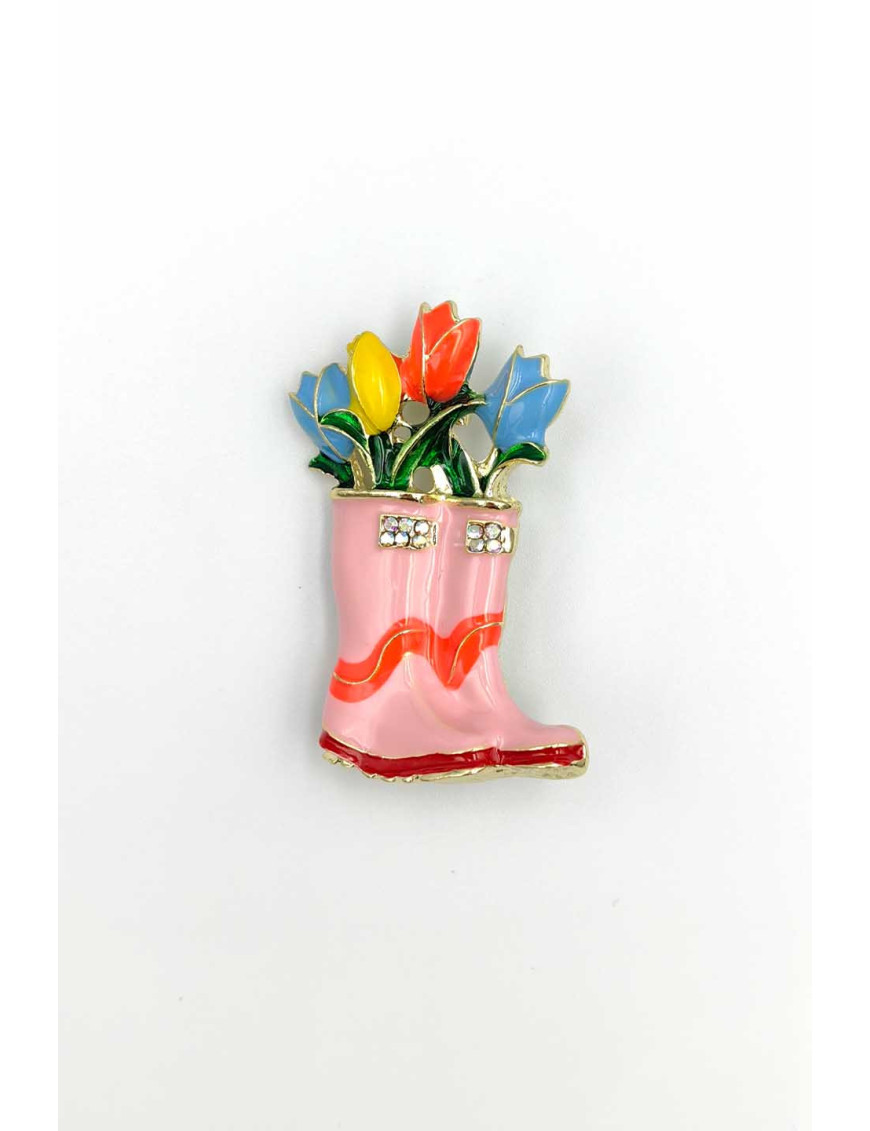 Laleli Pembe Çizme Broş | Bahar ve Çiçek Temalı Broş | [Craft and Boutique]
