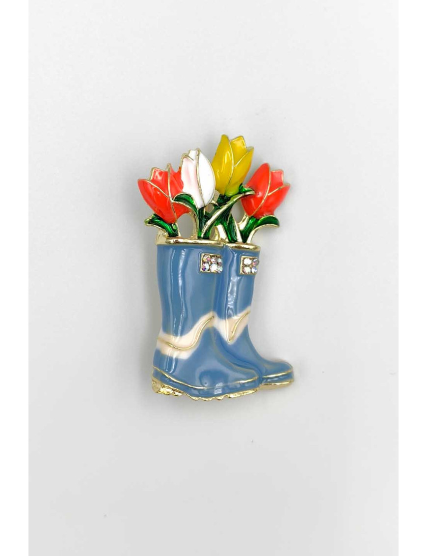Laleli Mavi Çizme Broş | Bahar ve Çiçek Temalı Broş | [Craft and Boutique]