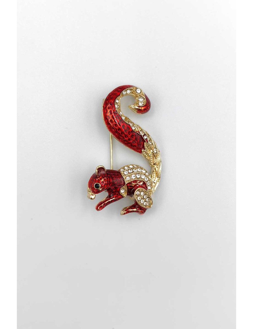 Kırmızı Taşlı Sincap Broş | Mine İşlemeli Hayvan Broş | [Craft and Boutique]