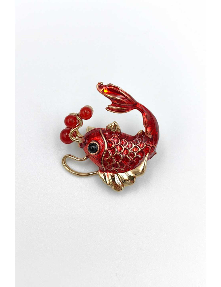 Kırmızı Koi Balığı Broş | Şans ve Mine Takı | [Craft and Boutique]