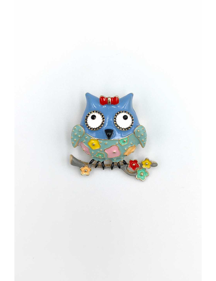 Çiçekli Dalda Mavi Baykuş Broş | Mine İşlemeli Sevimli Takı | [Craft and Boutique]