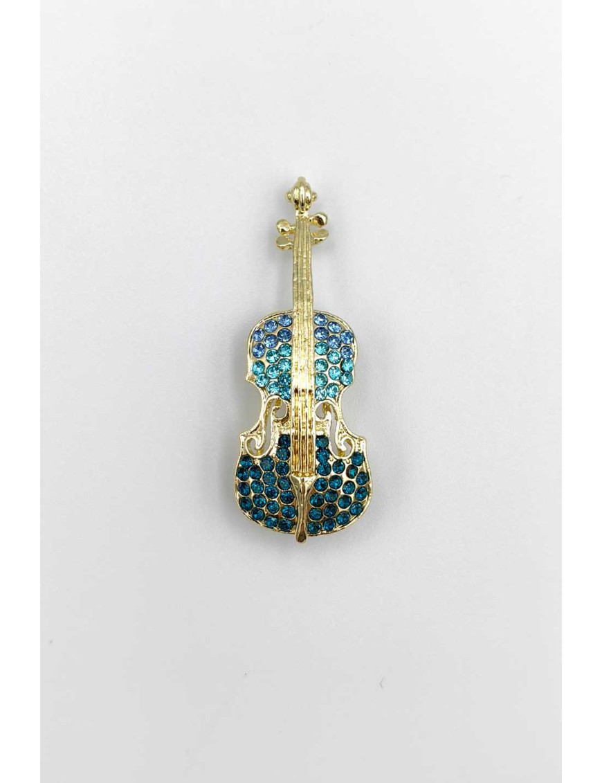 Mavi Turkuaz Keman Broş | Kristal Müzik Temalı Takı| [Craft and Boutique]