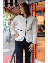 Peluş Kadın Hırka – Altın Düğmeli Siyah Biyeli Şık Ceket