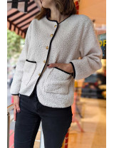 Peluş Kadın Hırka – Altın Düğmeli Siyah Biyeli Şık Ceket